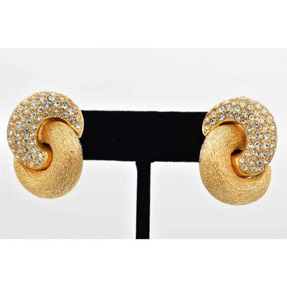 Christian Dior Vintage Crystal Earrings Linked Textured Gold Signed 1980s BinBK - Picture 1 of 12